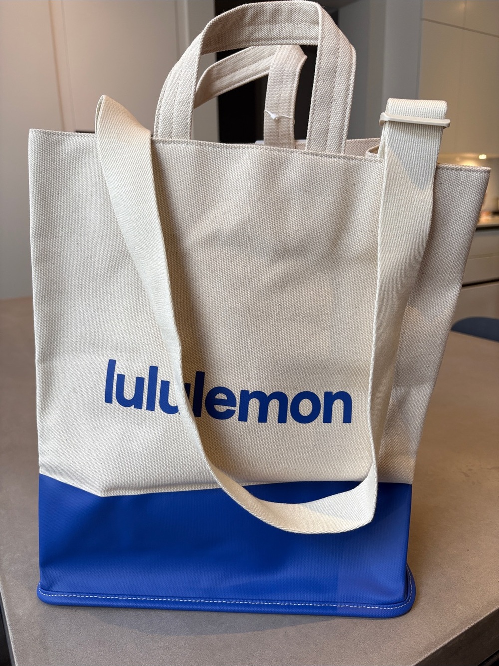 lululemon Cream and Royal Blue Canvas Market Tote